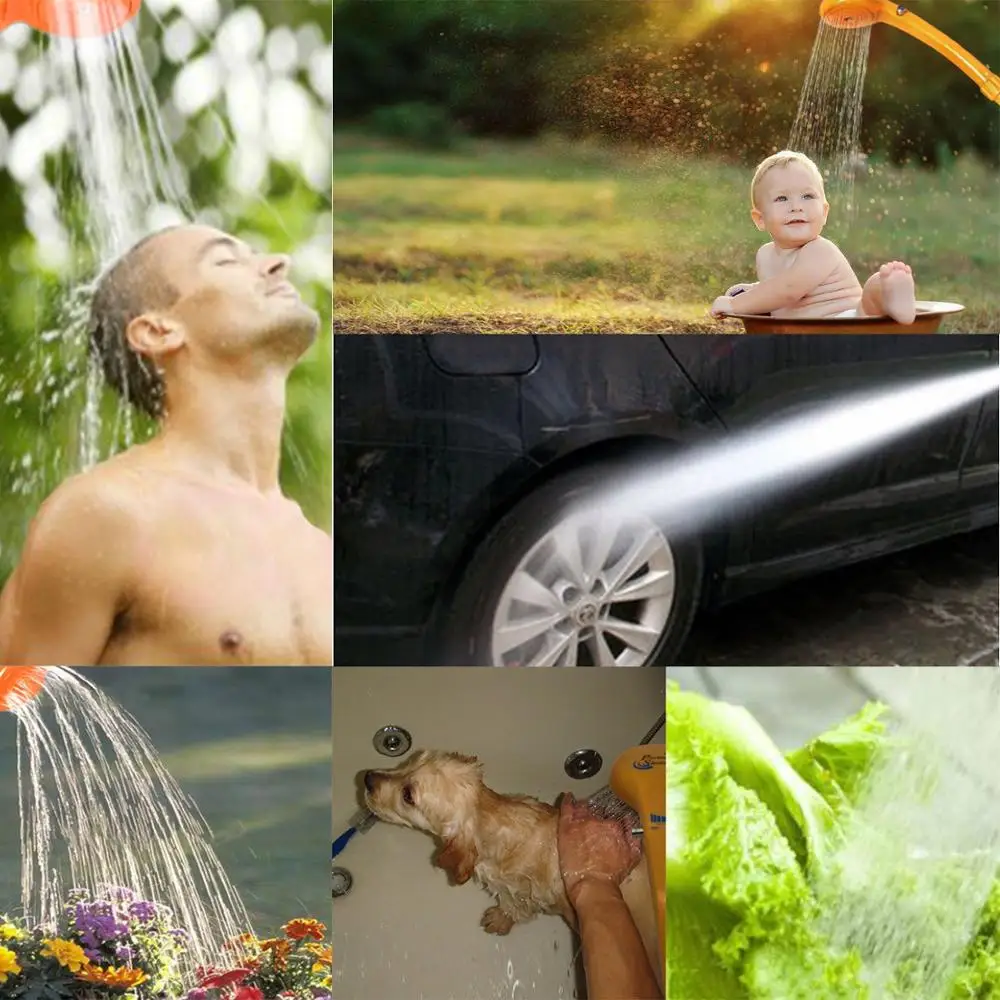

Portable Camping Showering Set 12V with Water Pump and Build-in Water Filtration System for Car Washing Babyshower Flower Plants