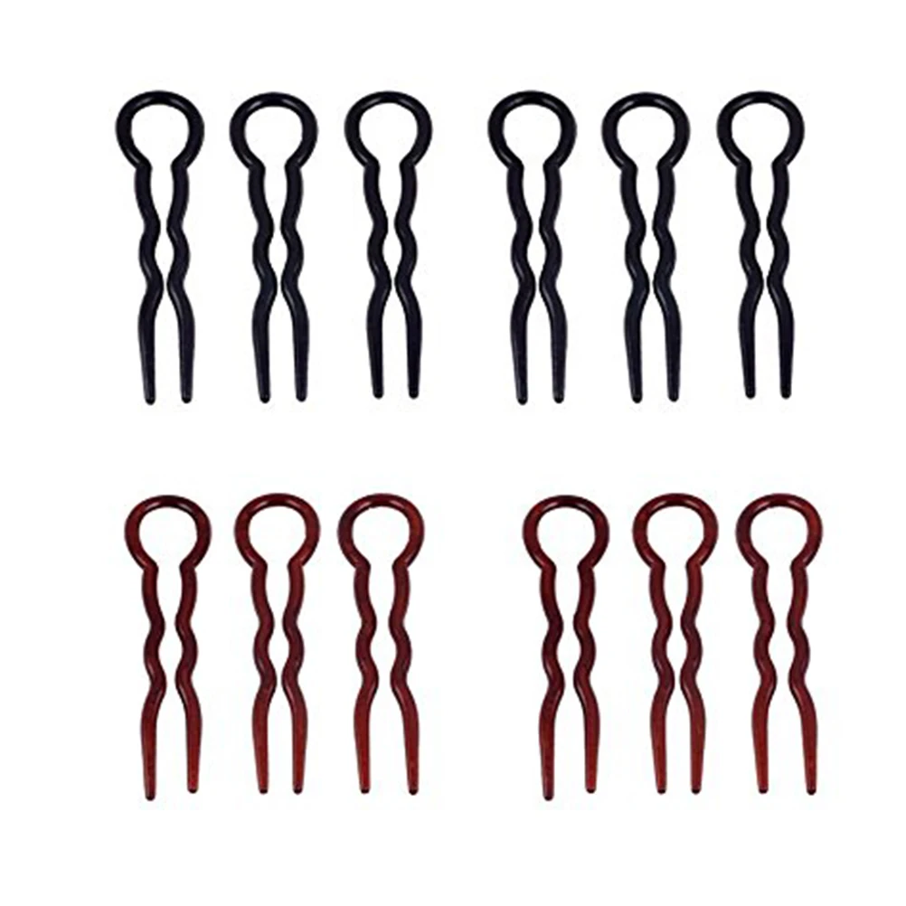 

12pcs Office Lady Style Simple Fast Spiral Hairpin U Shaped Hair Braid Twist Pins Styling Tool (Black & Coffee)