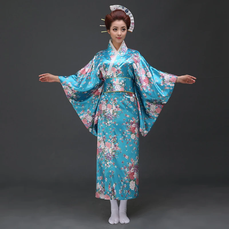 Nouveau Bleu Traditionnel Des Femmes Japonaises Yukata Avec Obi Sexy