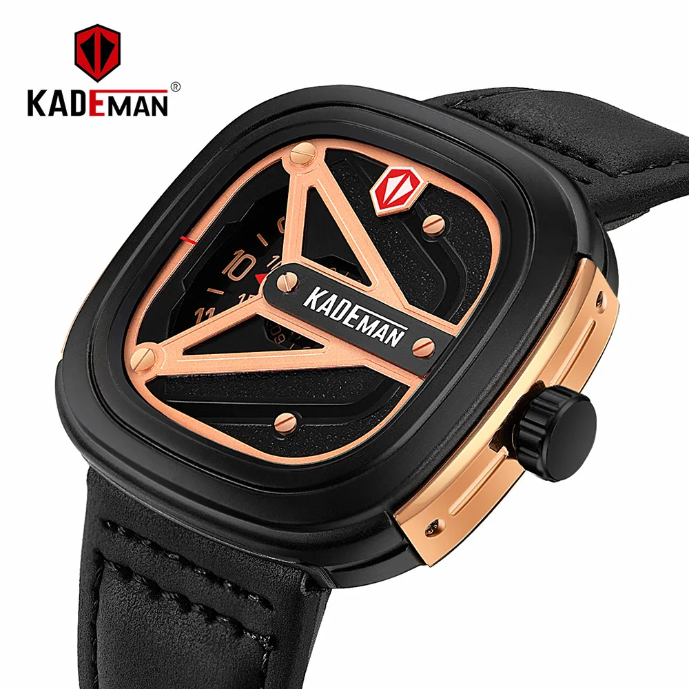 

KADEMAN New Fashion Men's Watch Military Sport Waterproof Male Wristwatches Luxury Brand Quality Leather Strap Relogio Masculino