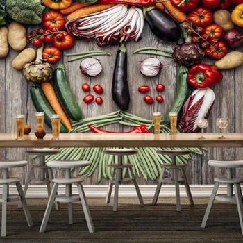Papel 드에서 parede 야채 토마토 후추 녹색 완두콩 감자 음식 벽지 식당 TV 벽 주방 레스토랑 바 3d 벽화