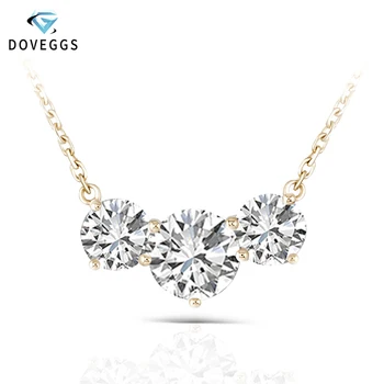 

DovEggs 14K 585Yellow Gold 2CTW Center 6.5mm Side 5mm F Color Moissanite Pendant Necklace for Women Party Gift 18 Inch Chain