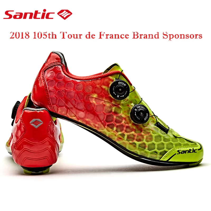 Santic 10 grado fibra de carbono ciclismo zapatos hombres ultraligero carretera bicicleta zapatos transpirables auto-bloqueo PRO Racing equipo bicicleta zapatos