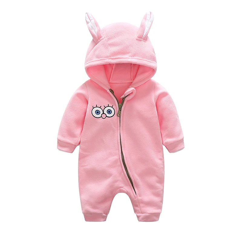 Koop Lente Herfst Populaire Polar Fleece Baby Baby Rompertjes Mooie Cartoon Hooded Rits Home wear Outfit Lange Mouw Kleding 3 24 M