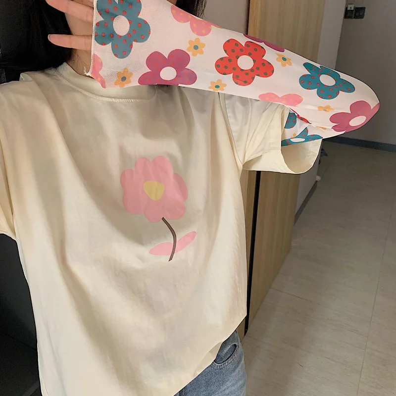 

2019 Korean Style Cute floral print Short Sleeve T Shirt Women Summer Small Fresh Casual Tee Shirt Femme (BY9989)