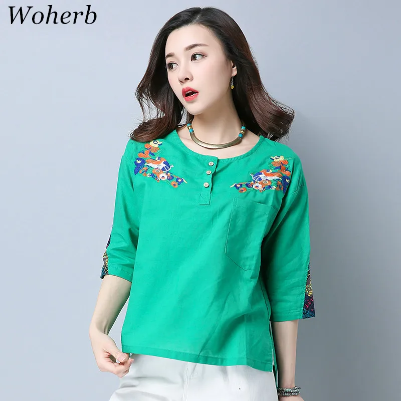 Woherb 2019 New Fashion Chinese style Women Loose Button T shirts O ...