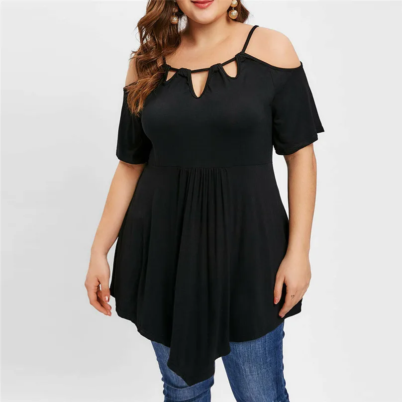 

Blouse Women Plus Size O Neck Black Tunic Shirt Sexy Cold Shoulder Blouse Elegant Fashion Big Size Casual Tops camisa mujer #10