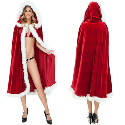 Mulheres Meninas Manto Косплей Traje de Papai Санта-Клаус накидки Manto de Veludo Vermelho Longo Vestido de Festa de Natal Sup