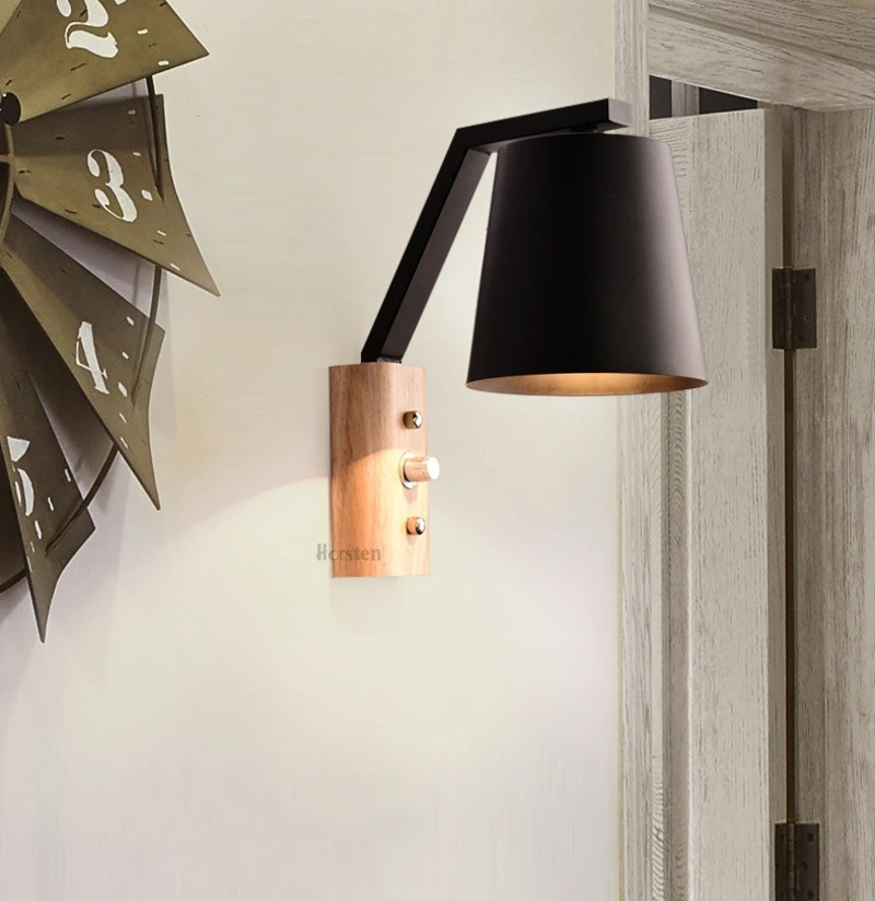 Horsten Modern Wall Lamps Sconces Living Room E27 Wooden Iron Restaurant Bedroom Decorative Wall Lights Lamparas Home Lighting Fixture (14)