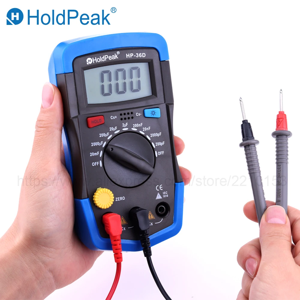 

HoldPeak Mini Multimeter LCD Digital Capacitance meter Capacitor Tester pF mF Circuit Gauge 36D Back Light