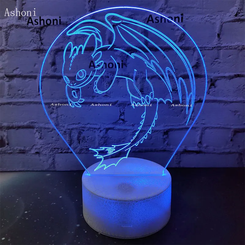 Ashoni Как приручить дракона 3D светодиодный Настольный светильник Touch color ful 7 цветов изменить акриловый Ночник детская Подарочная игрушка