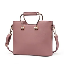 Элегантная розовая PU Офисная сумка женская клатч модная металлическая ручка женская сумка через плечо Messanger Tote