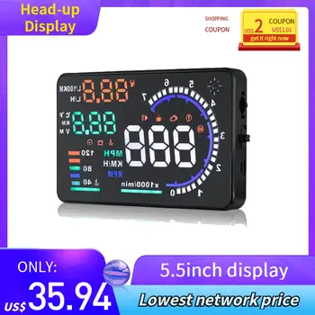 

KKMOON 5.5in A8 OBD2 hud head up display LED Windscreen Projector OBD Scanner Speed Fuel Warning Alarm Data Diagnostic Tool