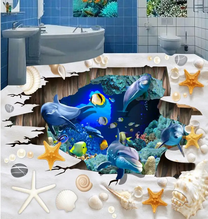 Custom 3d Flooring Wallpaper Beach Underwater World 3d Painting