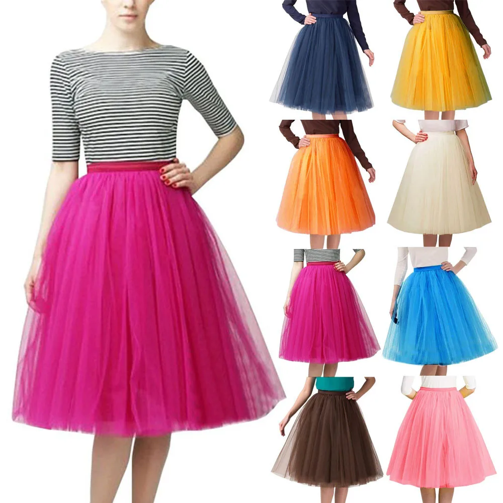 

Princess Midi Tulle Skirt Pleated Dance Tutu Skirts Womens Petticoat Jupe Saia Faldas Party Skirts Lolita Faldas Saia d3