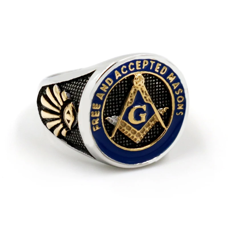 Новое голубое модное Золотое мужское масонское кольцо из титановой нержавеющей стали масонские кольца для мужских ювелирных изделий