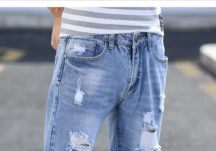 2019 горячая распродажа новые джинсы мужские весенние по щиколотку узкие брюки классические модные дырки стиль джинсовые узкие джинсы