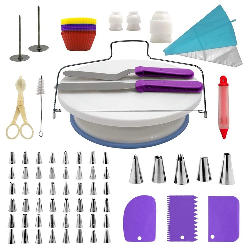 

106pcs Cake Turntable Set Multi-function Cake Decorating Kit Pastry Tube Fondant Tool Kitchen Dessert Baking Pastry Supplies