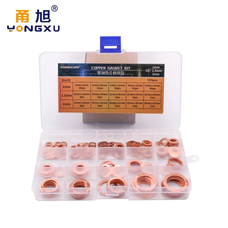 ORing Gasket Sealing 150PC 15Sizes M5 M6 M8 M9 M10 M12 M14 M16 M18 M20 T3 Ring Copper Washer Boat Crush Washer Flat Ring Set Kit