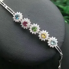 Натуральные разноцветные турмалины браслет натуральный драгоценный камень круглый браслет «Подсолнух» 925 серебряный браслет элегантное утонченное украшение для девушки