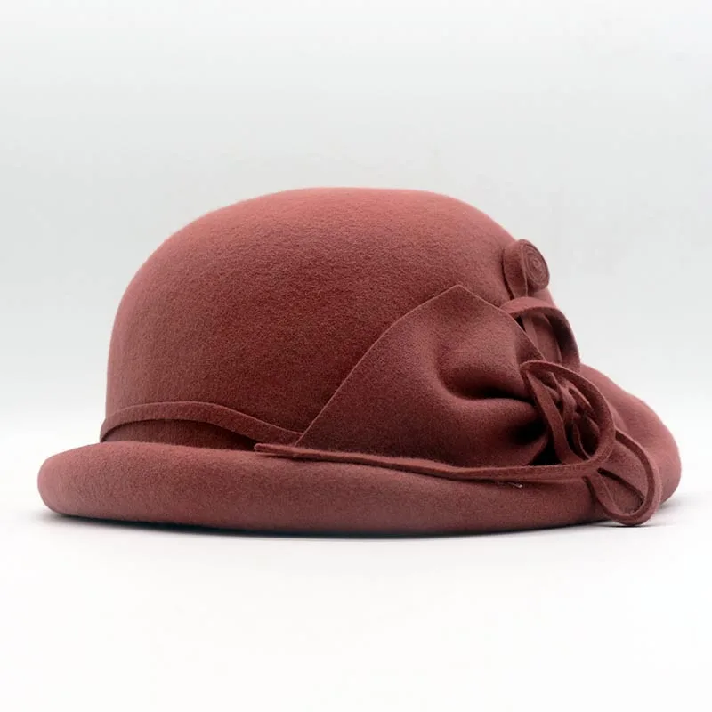 Фибоначчи бренд качество осень зима фетровая шляпа шерсть фетровая женская шляпа Головной убор берет элегантный цветочный формальный фетровые шляпы - Цвет: Skin powder