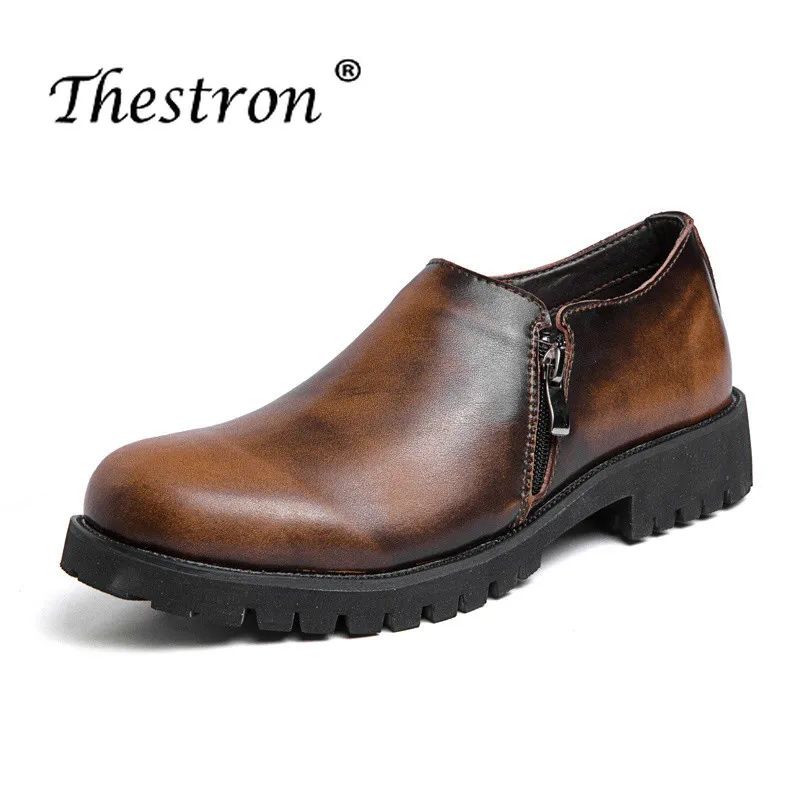 Ifrich Men Zip Shoes Luxury Brand Man Martins Shoes Leather Designer Sneakers For Mens Brown Retro Young Handmade Leather Shoes