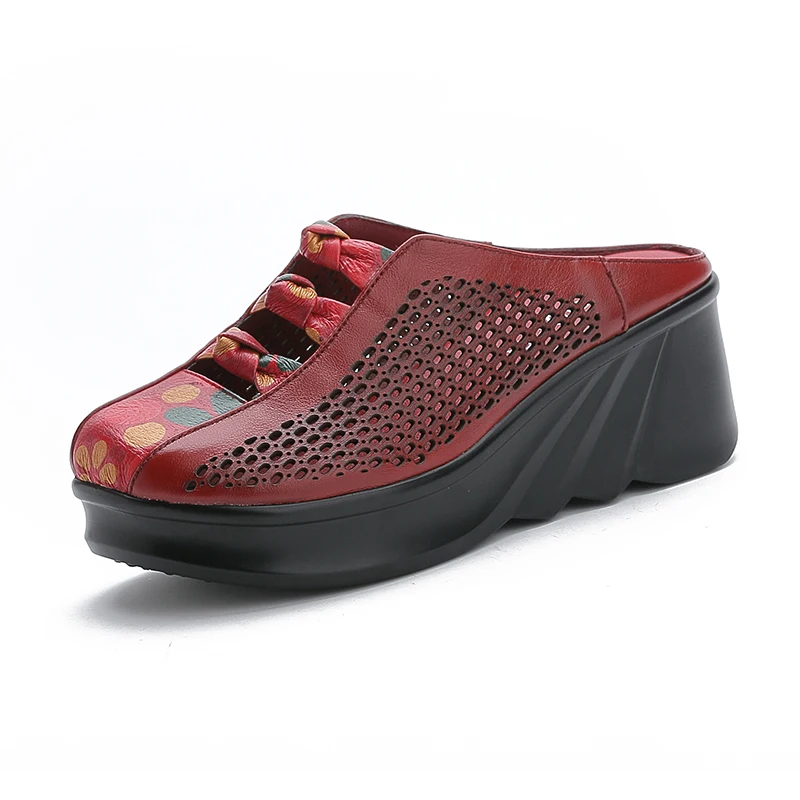 Koop Gktinoo 2020 Fashion Cut Outs Vrouwen Schoenen Slippers Zomer Gesloten Teen Wig Sandalen Echt Lederen Lady Slides Schoenen Vrouw