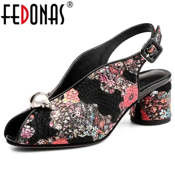 

FEDONAS Spring Summer Women Gladiator Pumps Vintage High Heels Embroidery Decor Buckle Strap Women Shoes Woman Wedding Sandals