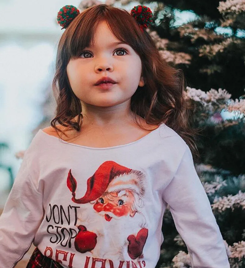 Рождественский костюм феи для маленьких девочек, рождественские топы с Санта-Клаусом, футболка, Топы, юбка, осенний комплект одежды