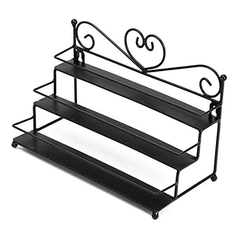 

SZanbana Iron Art 3Layer Nail Polish Holder Lipstick Storage Shelf Rack Perfume Creams Eyeliner Brushes Cosmetic Organizer Black