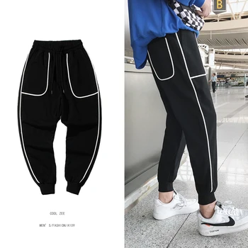 

2018 New Men's Personality Wild Polyester Temperament Fashion Loose Youth Solid Color Simple Elastic Band Casual Pants