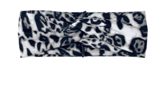 Женский эластичный Леопардовый принт широкий тюрбан, повязка на голову резинки для волос аксессуары - Цвет: Черный
