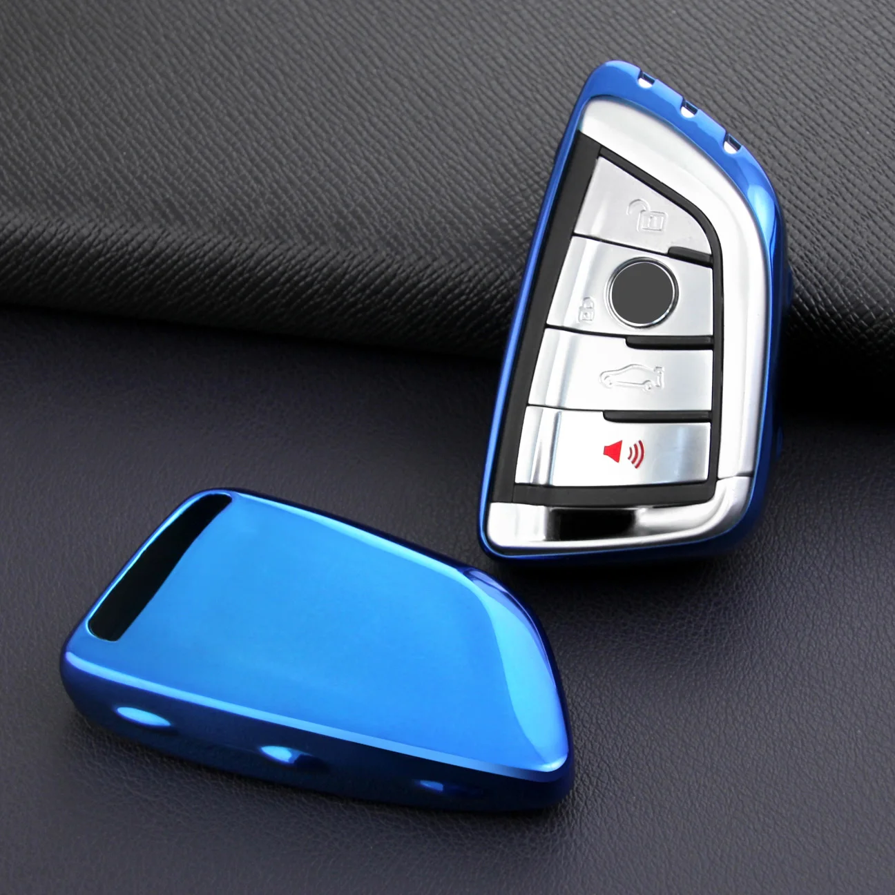 

Glossy Blue Smart Car Key Durable Protector Case Holder Cover For BMW F45 G20 G30 G31 G32 G11 G12 F90 F48 F39 G01 F15 G05 F16