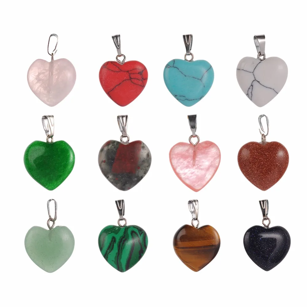 

Natural Pendant Chakra Quartz Stone Cute Heart shape Pendant Gem stone DIY Necklace Charm Healing Reiki Beads For Women Jewelry