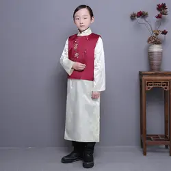 Китай 1930 S юного мастера халат с жилет Дети Косплэй костюм воротник-стойка для маленьких мальчиков Тан костюм Костюмы одежда для