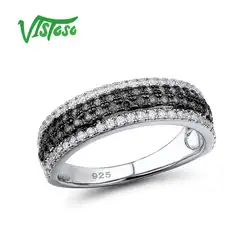 VISTOSO кольца из стерлингового серебра 925 для женщин Черный Природный камень шпинель круглый, кубический цирконий ювелирные украшения кольца