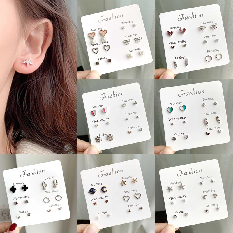 

Hot New Fine Stud Earring Set For Momen Jewelry Pearl Ear Moon Stars Earrings Elegant Summer Gift Simple Pretty Trend Unique