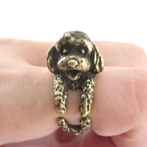 Detailed Toy Poodle Shaped Animal Wrap Ring in Brass