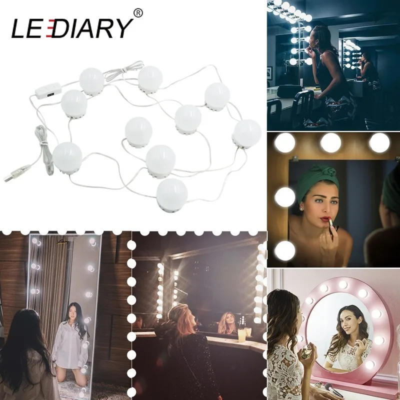 

LEDIARY LED Bulb Wall Mirror Lamp Switch USB Strips Makeup Lamp Hollywood Style Dimmable Decor Dressing Table LED Night Light