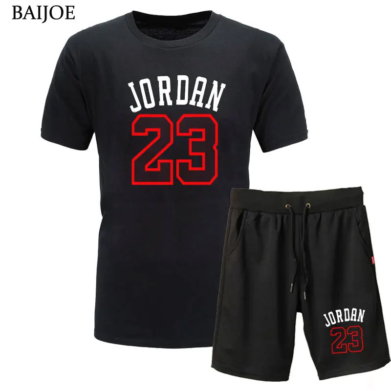 

BAIJOE summer Hot Sale New Tee 23 Print Mens T-Shirt+Shorts Top Quality Cotton Hip Hop Short Sleeve T shirt Men/Women