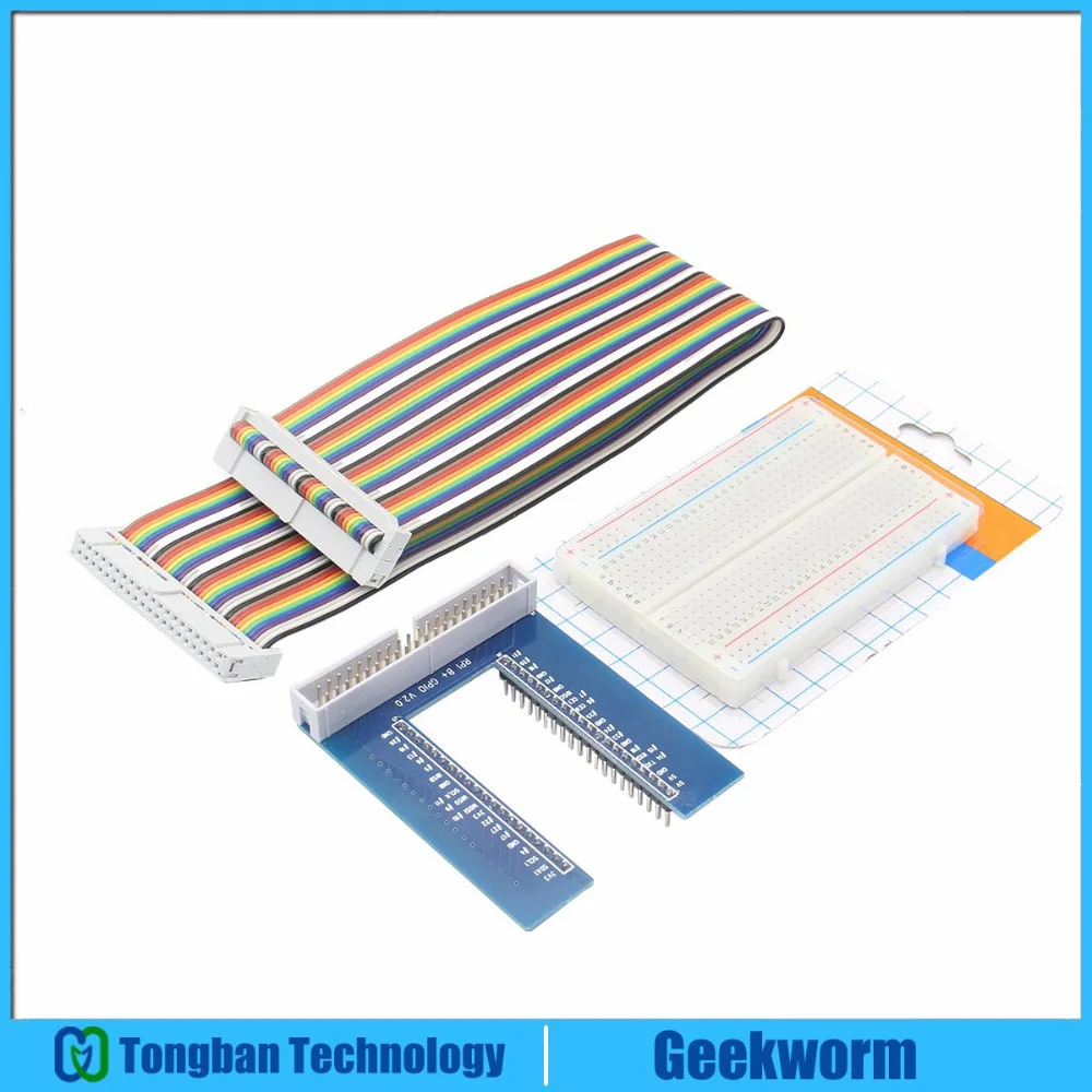 

Raspberry Pi 3 Model B / 2B U-Type GPIO Expansion Board + 40 Pin Flat Ribbon Cable (30cm) + 400pt Breadboard Kit