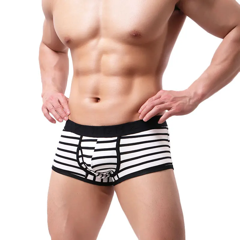 white Мужские трусы-боксеры нижнее белье Cueca хлопковые трусики из смешанной ткани мужские полосатые с низкой посадкой u-выпуклые трусы calzoncillo m-xxl - Цвет: white