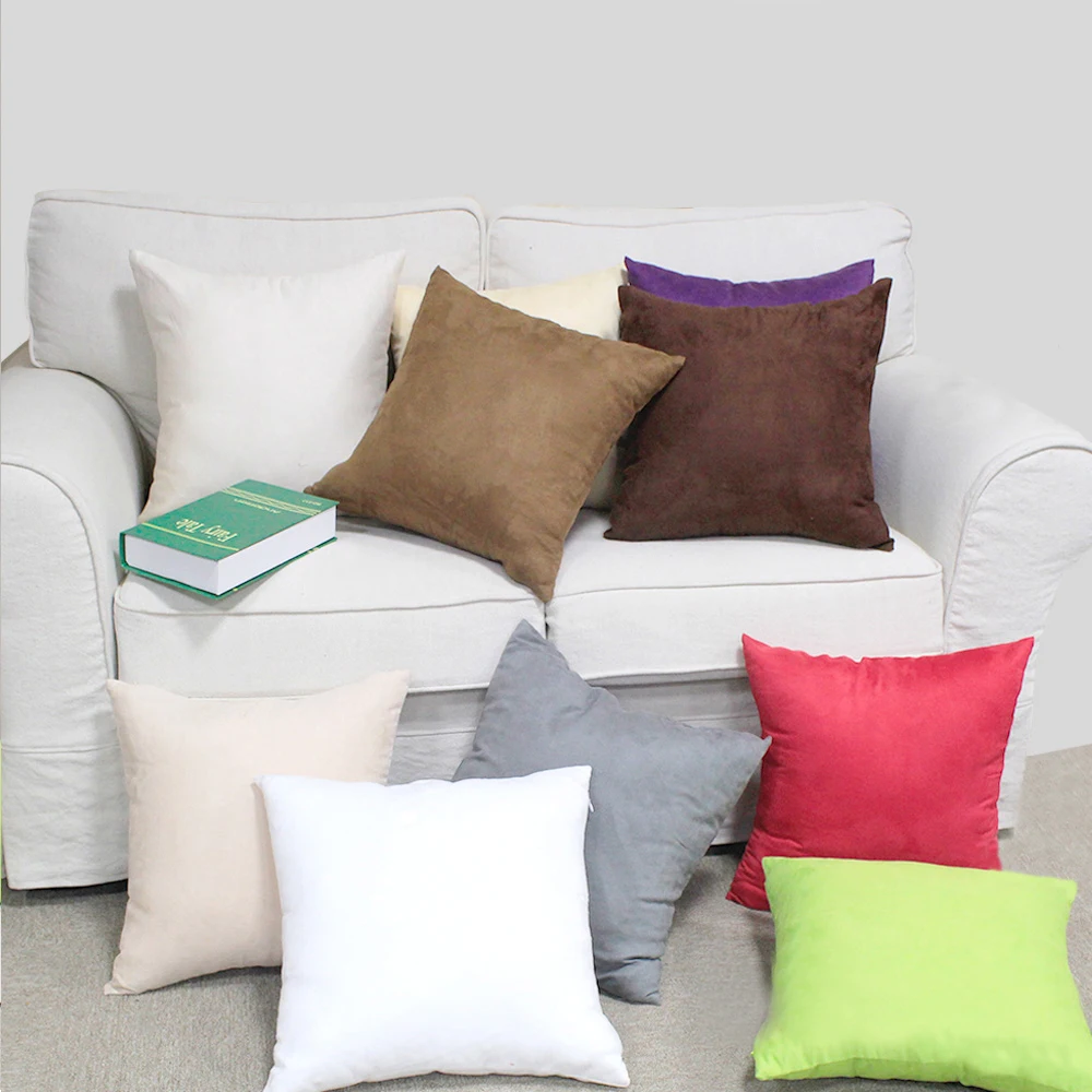

Direct Sales Fashion Customizable Suede Fabric Colorful Pure Pillow Car Chair Cushions For Sofa Home Decor 40x40 45 50 Wholesale