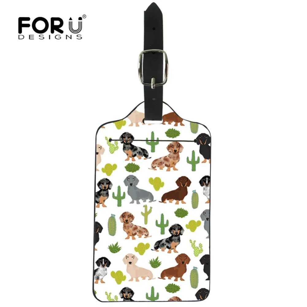 

FORUDESIGNS Dachshund Dog Cactus Floral Printing Luggage Tags ID Address Holder Suitcase Portable Label Cover Travel Accessories