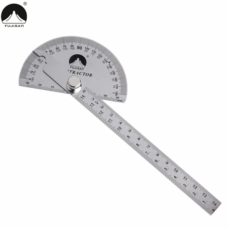 Angle Round Head Ruler Protractor Stainless Steel Rotary Measuring 180° Tool 