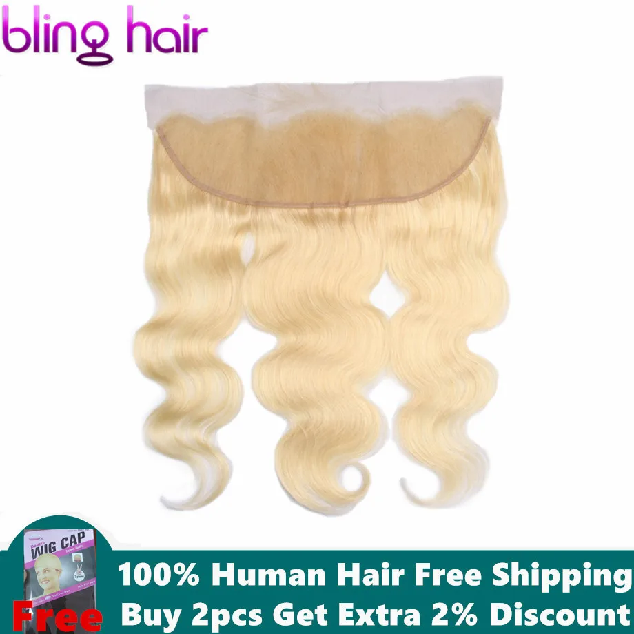 

Bling Hair Brazilian Body Wave Lace Frontal Closure 13*4 Middle/Free/three Part with Baby Hair Remy 1b/613 Blonde Natural Color