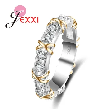 

Fashion Jewelry Golden "X" Cross Beautiful Design Promise Ring With Shiny White Cubic Zirconia Crystal