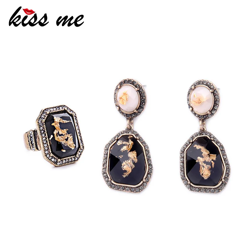 

KISS ME Wholesale Jewelry Set New Fashion Resin Geometric Statement Earrings Women Ring Fashion Accessories