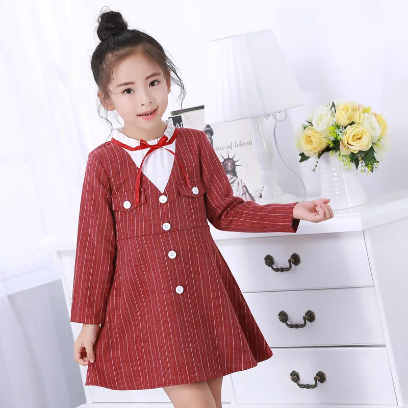 

3-14T baby Teenager girl Autumn Winter long Sleeve Striped dress Children Clothing Kids Girls dress school Style Kids Clothes