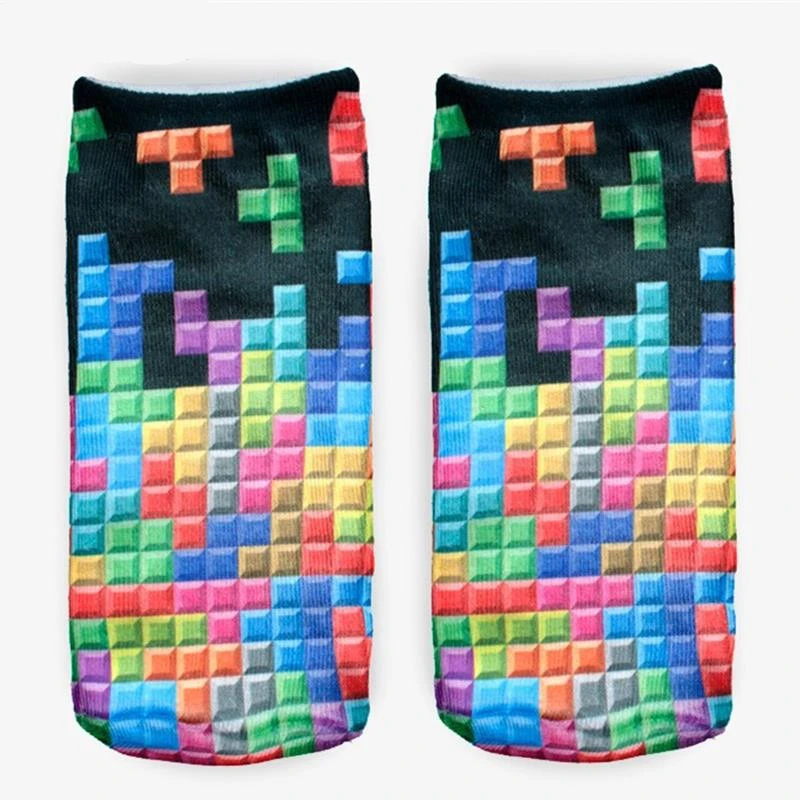 Зимние Tetris 3D Графический полный печати Calcetines носки женские Meias укороченные носки хлопковые чулки носки